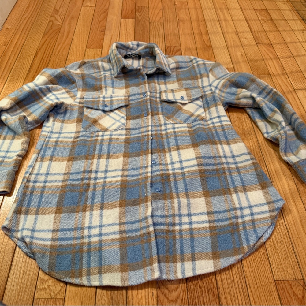 Simplee Blue and Brown Plaid Shirt flannel streetwear grunge punk